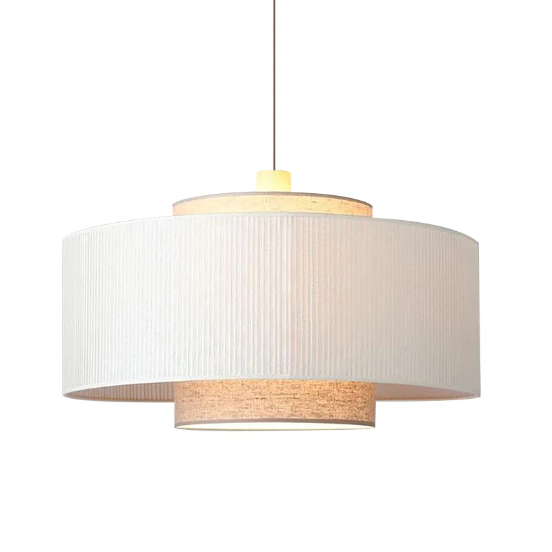 Natural Paper Raffia Woven Pendant Cylinder Light Modern Decorative Handmade Hanging Fabric Ceiling Drum Lamp Shade KD Packing