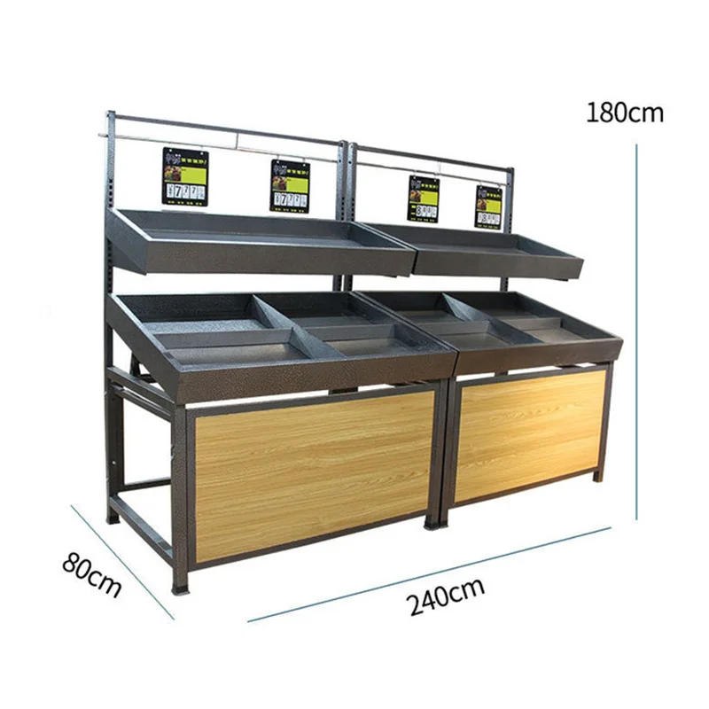 Hot selling  metal showcase rack supermarket vegetable and fruit display shelf
