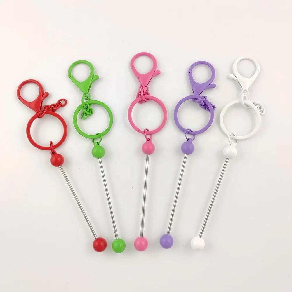 New 5 Candy Color Pink White Green Purple Red Bar Beadable Key chain DIY Metal Craft Beaded Blank Bar Keychain