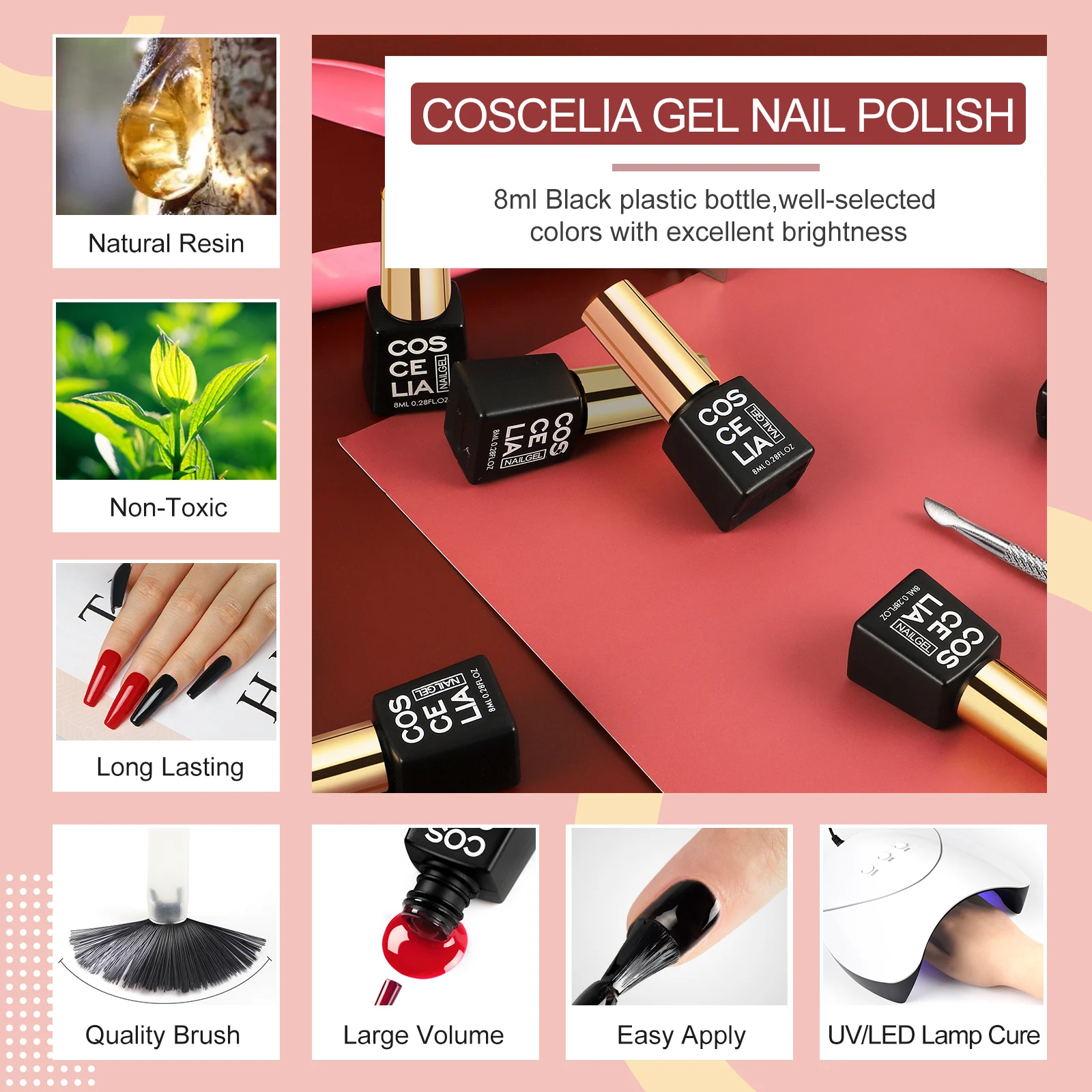 Gel Polish Various Color 8ml Wholesale Salon Supplies Soak Off UV LED Nail Gel Polish Factory Manufacture Private Label OEM
