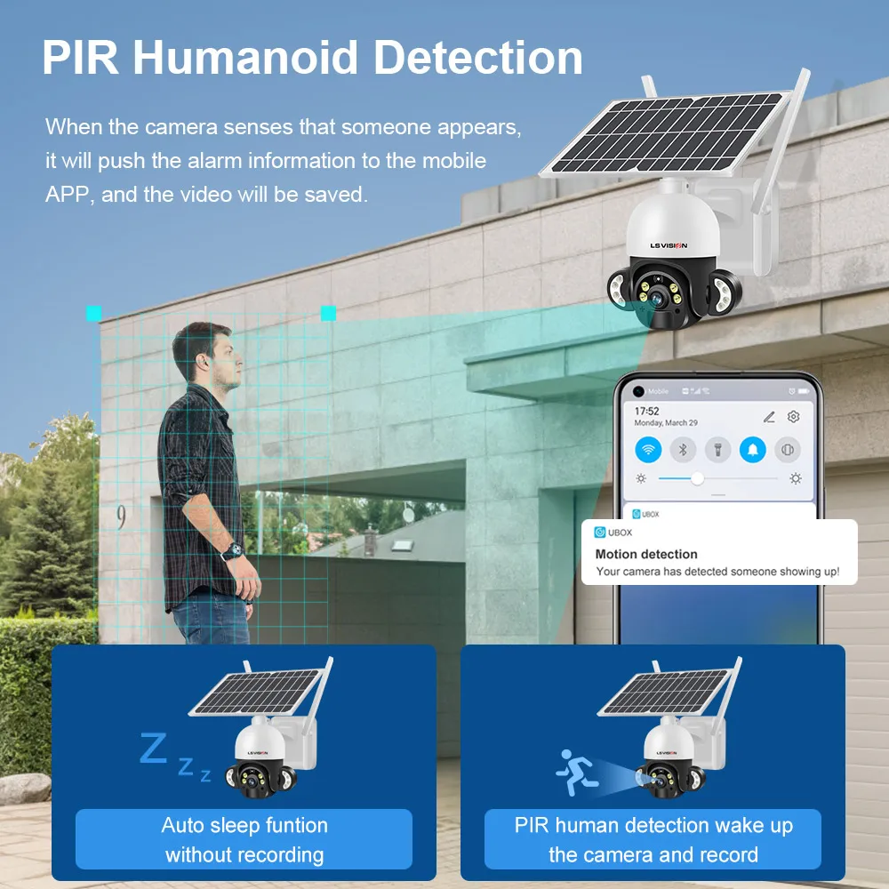 LS VISION Solar Panel With Battery Security Camera Dual Use For Vide Surveillance And Garden Lights Solar Camera