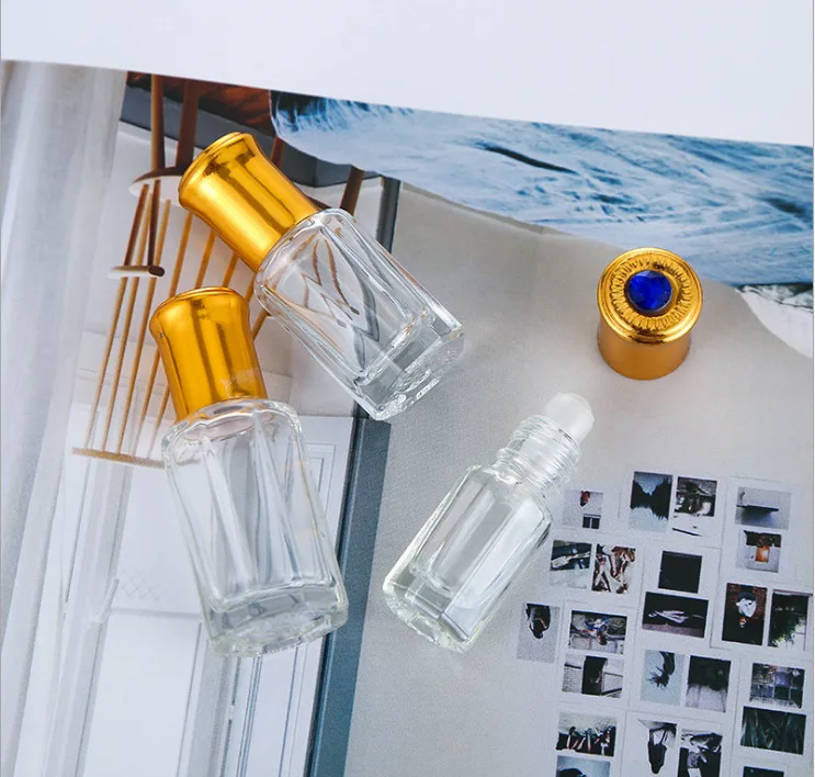 Wholesale 3ml/9ml/12ml transparent glass roller bottle rollerball botol rol on glass essential oil bottle for perfume