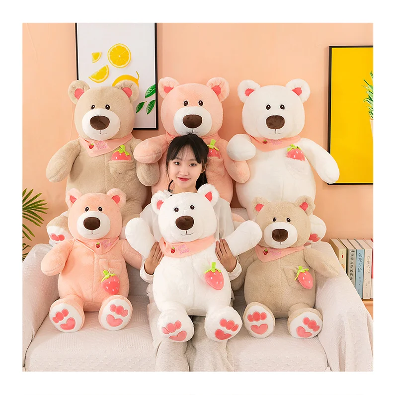 Factory Wholesale Best Selling New Design Stuffed Strawberry Po-lar Bear Toys Cute Fruit Ted-dy Bears Brown White