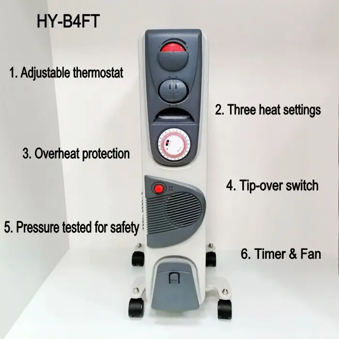 BODE 1000W~2500W Hot Sale Grey Electric Room Oil Heaters With Fan Adjustable Thermostat Overheat Protection