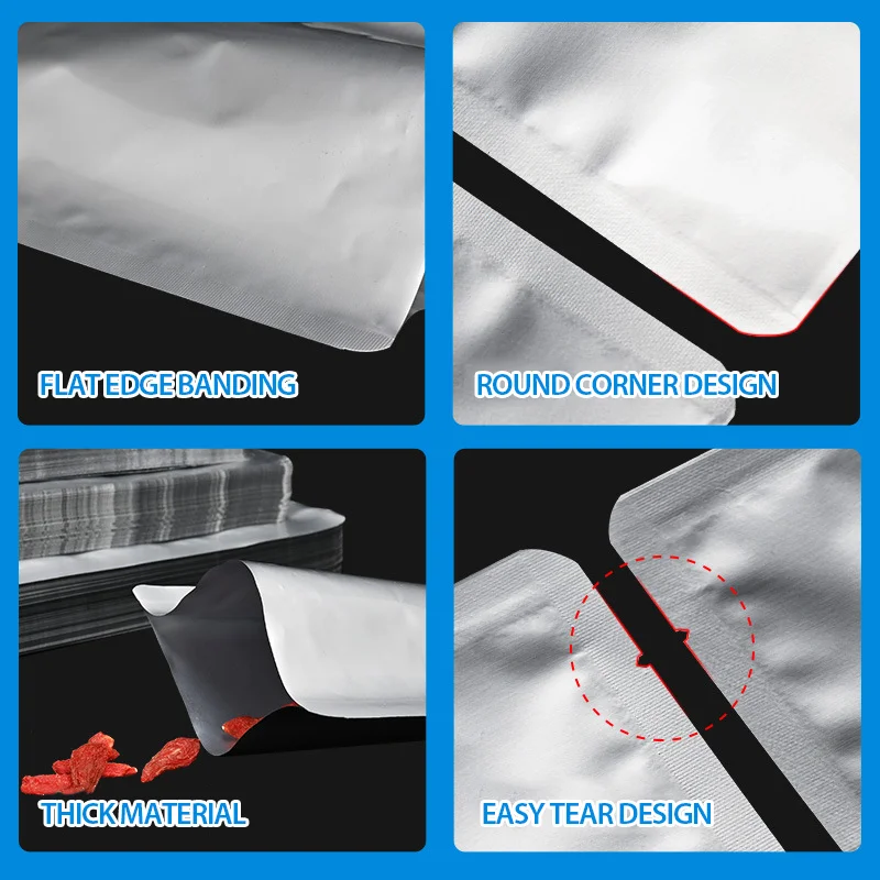 Custom Clear Silver Aluminum Foil Pouch Heat Seal Aluminum Foil Bags with Tear Notch MBB and Antistatic ESD Foil Bag