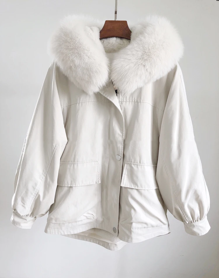 Wholesale Warm Winter Fox Fur Hood Parka Woman Black Parka With Real Rex Rabbit Fur Lined