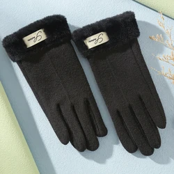 Autumn and winter warm cashmere Korean version of students outdoor cycling ladies gloves