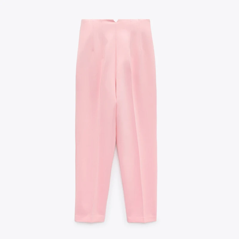 New Design Custom Comfortable Casual Pure Color Front Welt Pockets High-Waist Cigarette Pants For Women