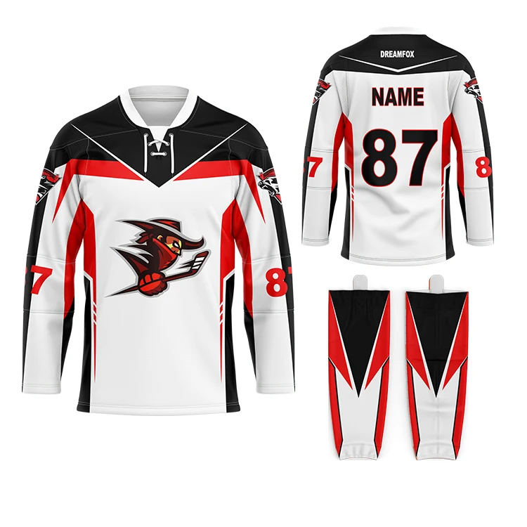 New model laced collar Ice hockey jerseys printing quick dry customized sublimation unisex ice hockey practice jersey plus size