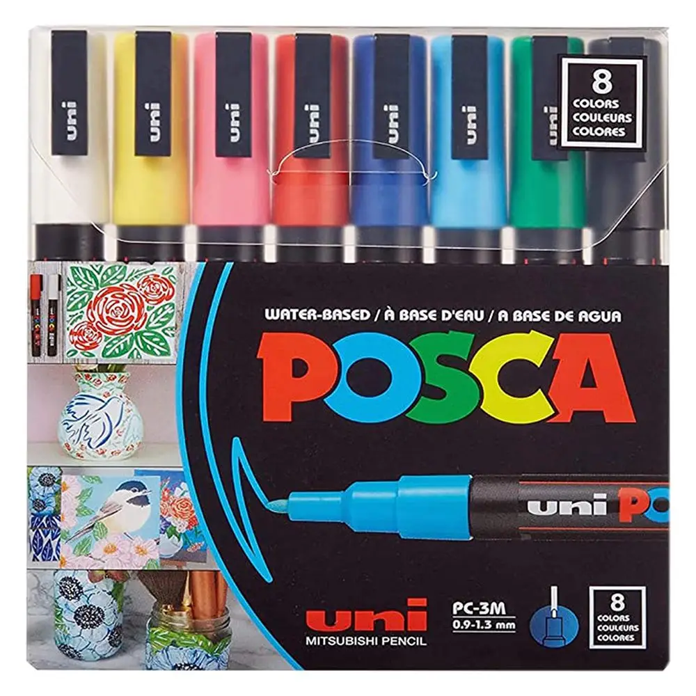 Uni Posca PC-3M Acrylic Paint Markers Set with Reversible Tips for Art Supplies, Fabric Paint, Fabric Markers Paint Pen