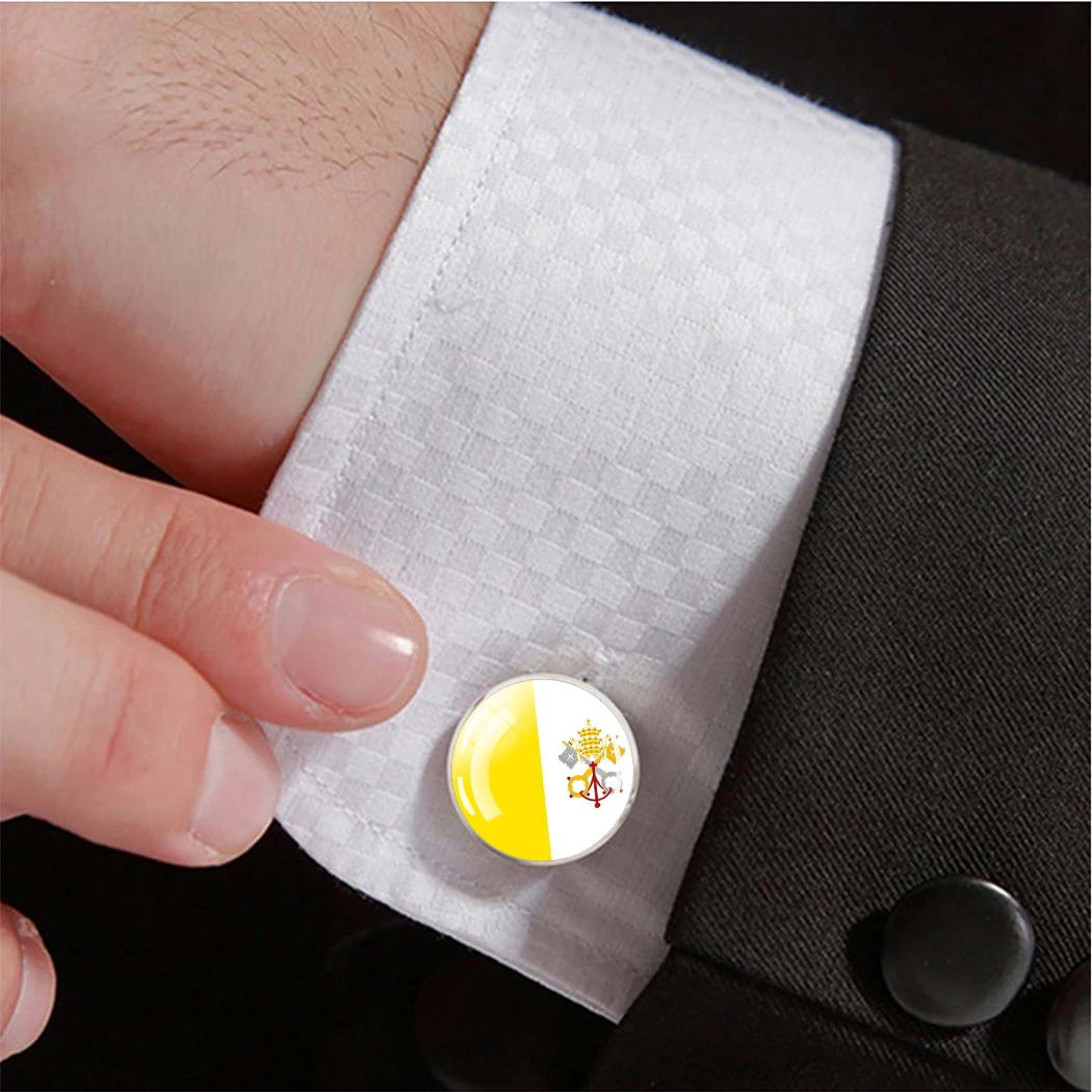 European Flags Cuff Links World National Flag Custom Logo High Quality Stainless Steel Round Men Cufflinks with Box