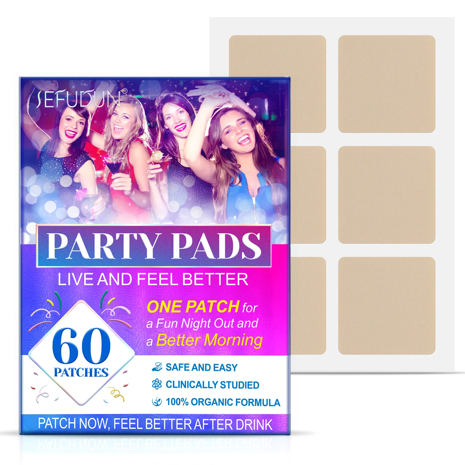 SEFUDUN private label anti drunk hangover cure transdermal patches vitamin B1 B2 B3 B6 B12 party patch hangover defense