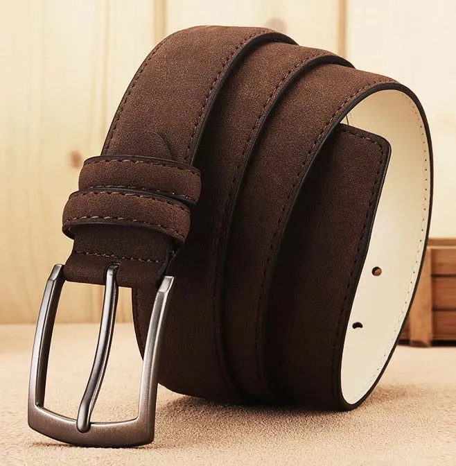 Factory Customized Simple Design Alloy Pin Buckle Suede Leather Belt for Male Casual Jeans Suits