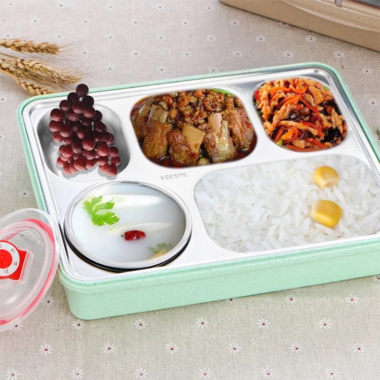 5 compartment kids food warmer bento box wheat stainless steel lunch box