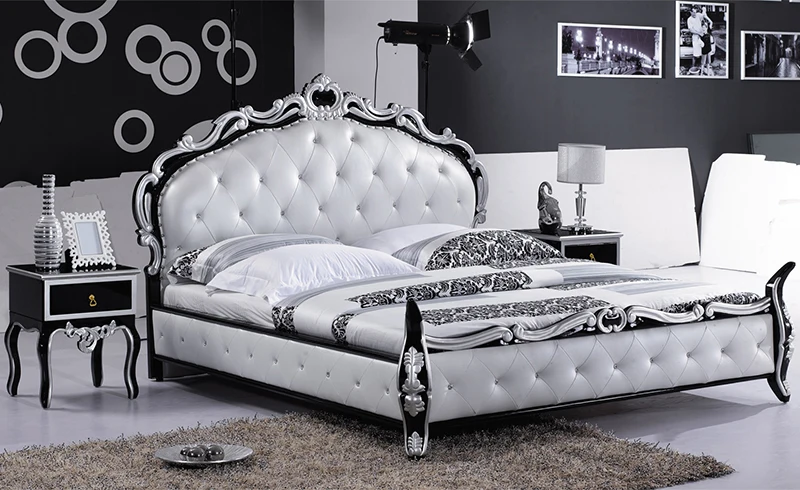 Antique Luxury King Bed European Solid Wood Furniture French Style Rococo Bedroom Set