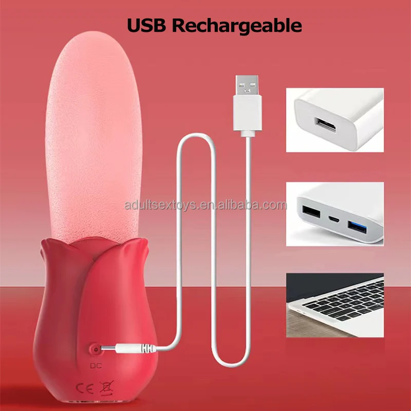 Powerful Licking Rose Tongue Vibrator Massage Clit Nipple Long Pink Vibrating Tongue Vibrator for Woman