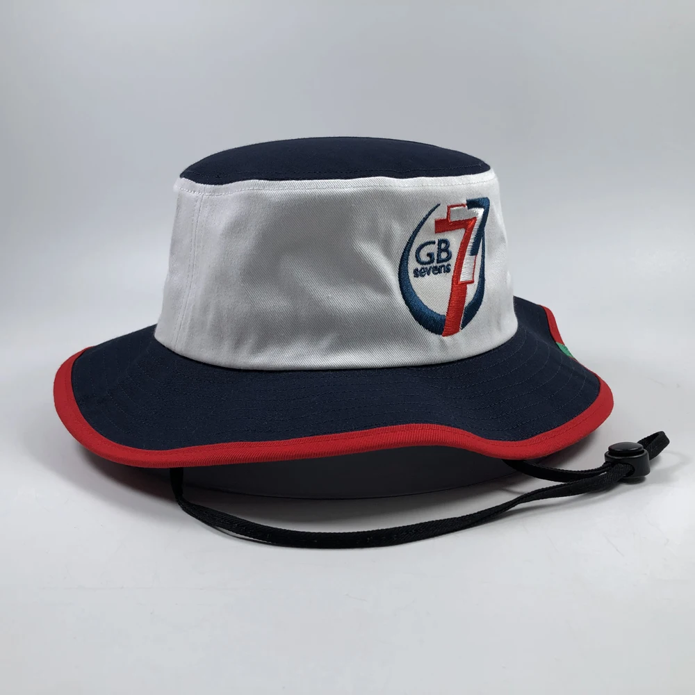 England style 2 tone string boonie bob for men Custom embroidered bucket hat with labels Adults outdoor sports fishing cap rope