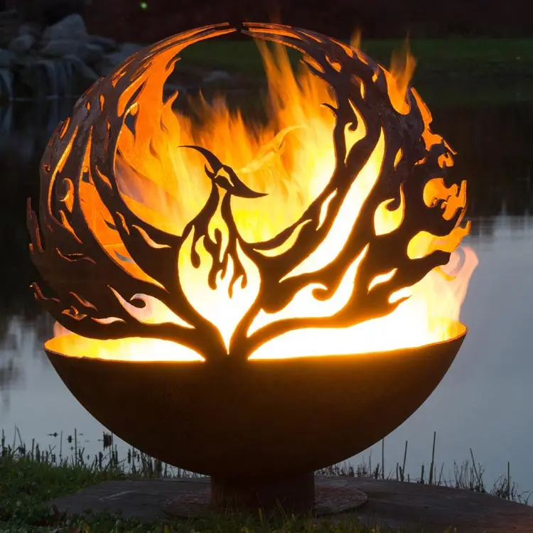 Патио Костровая чаша круглый дровяной печи жаровня мяч corten стальная костра под открытым небом