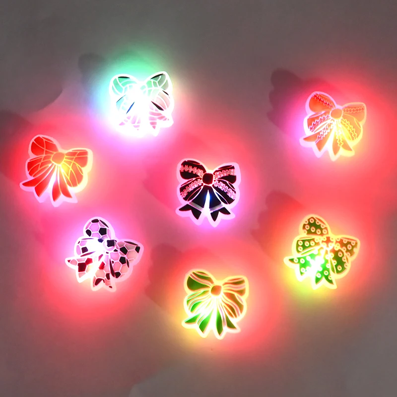 New Trend Light Up Bling Led Pvc Glow Up Bow Tie Shoe Charms Decorations Wholesale Shoe Charms Led Custom Shoe Charms