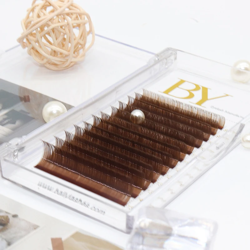 BY Wholesale Professional Nature 0.3 0.5 0.7 Brown color lashes With OEM& ODM Private Label C D Individual brown Eyelash Extensi