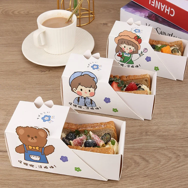 Disposable Wholesale Small Paper Drawer Food Box Cartoons Sandwich Salad Sweet Pastry Packing Paper Box for Packing