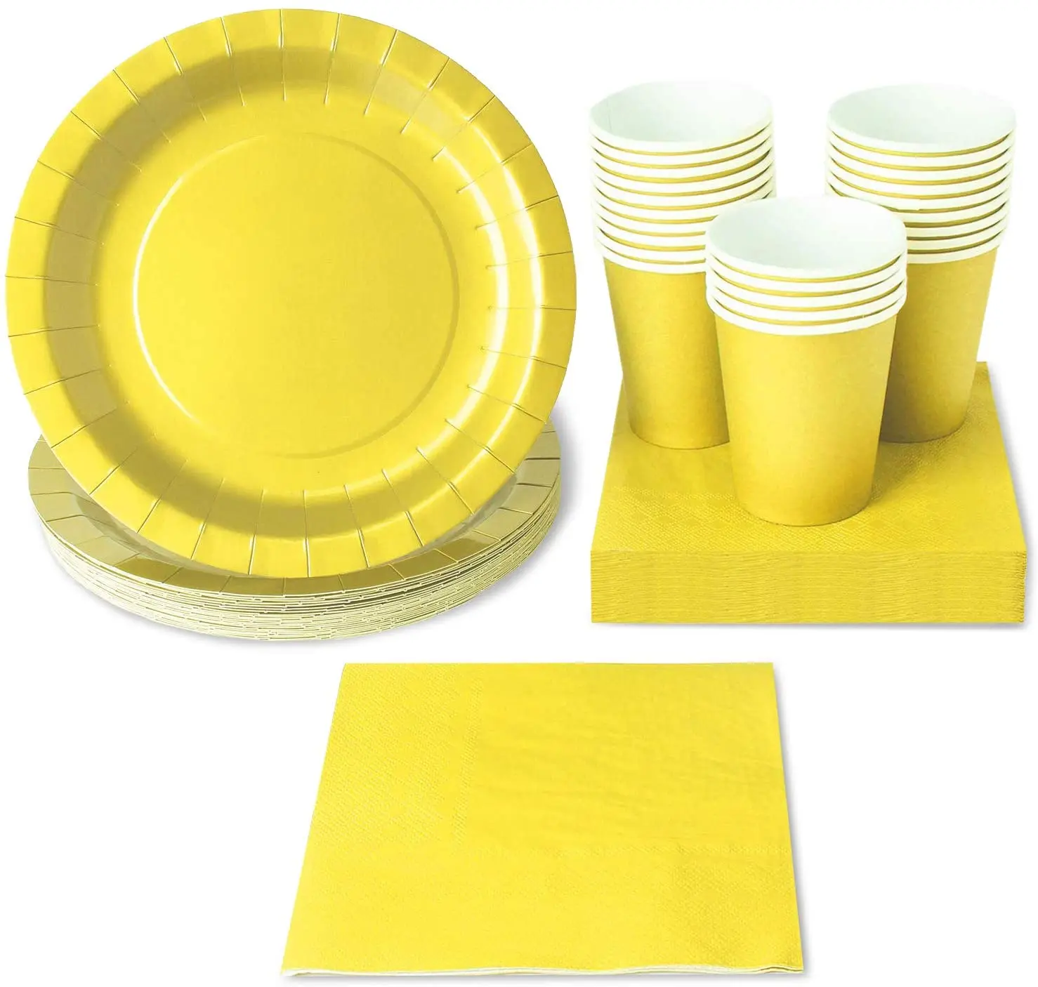 Napkins and cups yellow dinnerware party plate set disposable paper tableware for 24 Guests