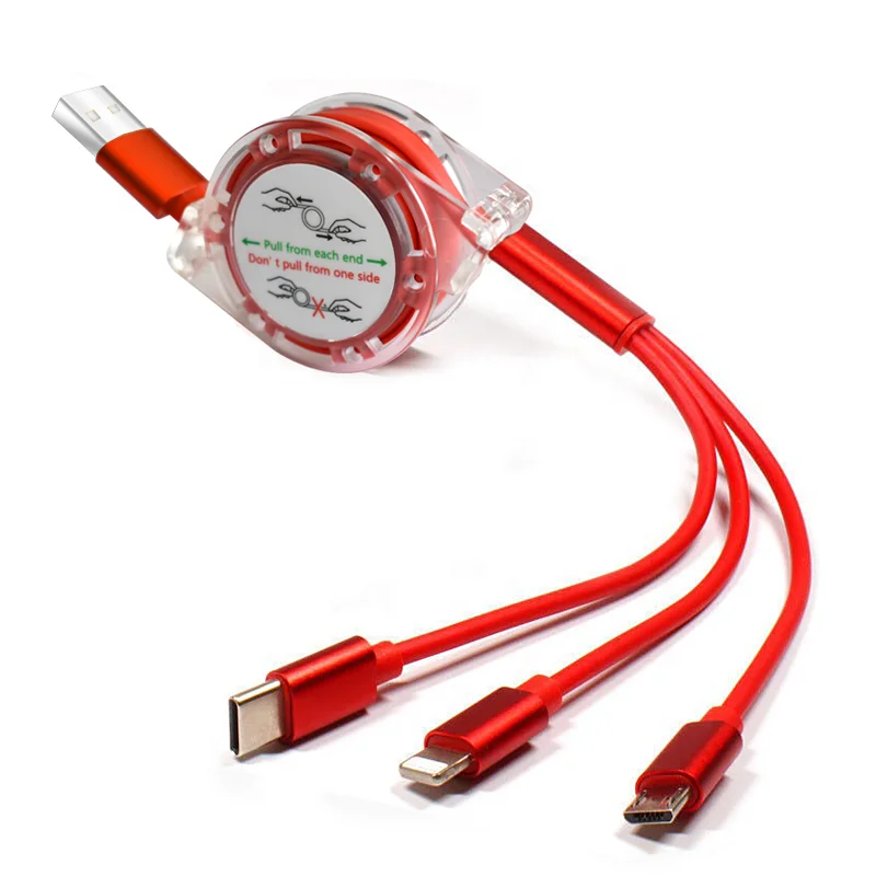 2021 Custom Logo Universal Retractable 3 in 1 Multi Multiple 3 in1 USB Charging Charger Cable