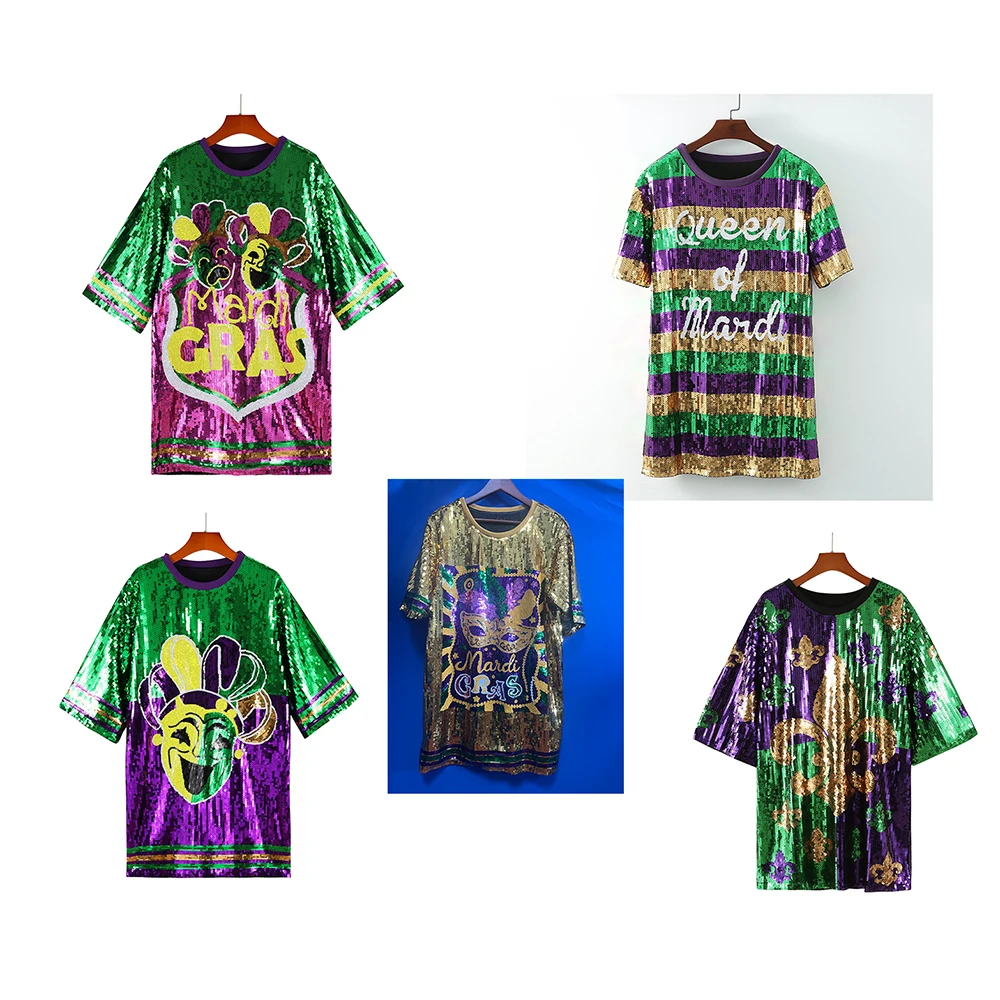 Factory Wholesale Personalized Mardi Gras Sequin Dress Shirt Jersey Custom Sequins Mardi Gras Apparel Clothing