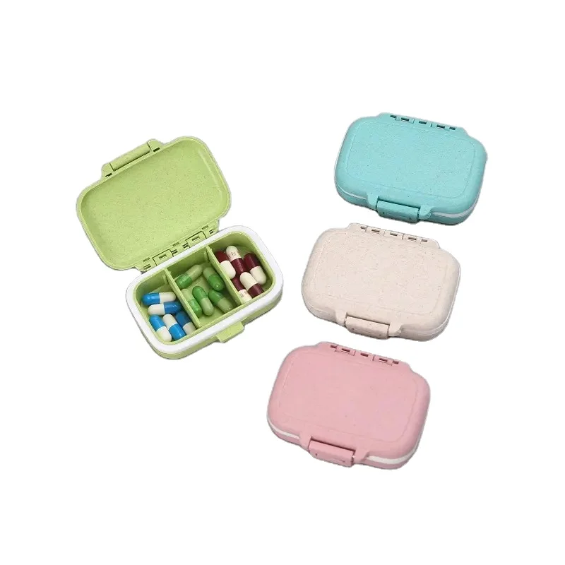 Portable Travel Medicine Pill Storage Case Weekly Pill Plastic Wheat Straw with 3 Compartments 7 day & 4 times pill organizer we