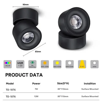 LED Surface Spot Ceiling Lighting 360 Degrees Round Curve Rotation LED COB Down Lamps Cylinder Creative COB Spot Light