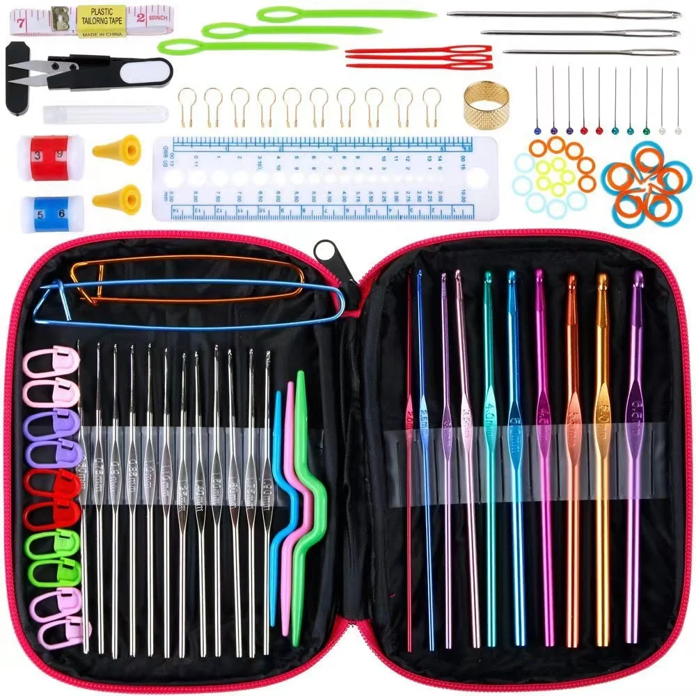 1mm-10mm Soft Touch Rubber Handle Crochet Hooks Knitting Knit Needles Set