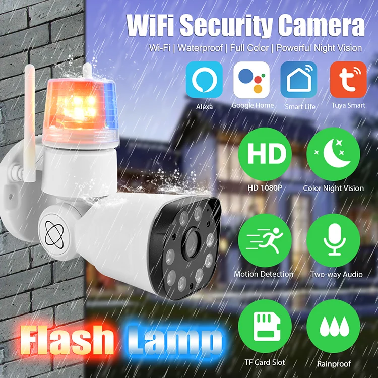 Lyailot Tuya Smart Life HD Waterproof Outdoor IP Cameras P2P WiFi Security Camera Surveillance Flash Lamp PTZ Camera
