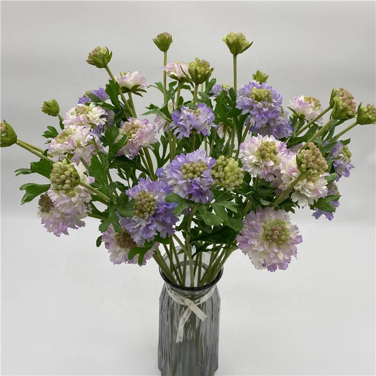 Высокое качество 3 головки белые фиолетовые цветы Scabiosa искусственный шелк Cyclobalanopsis цветок маргаритки для свадебных церемоний