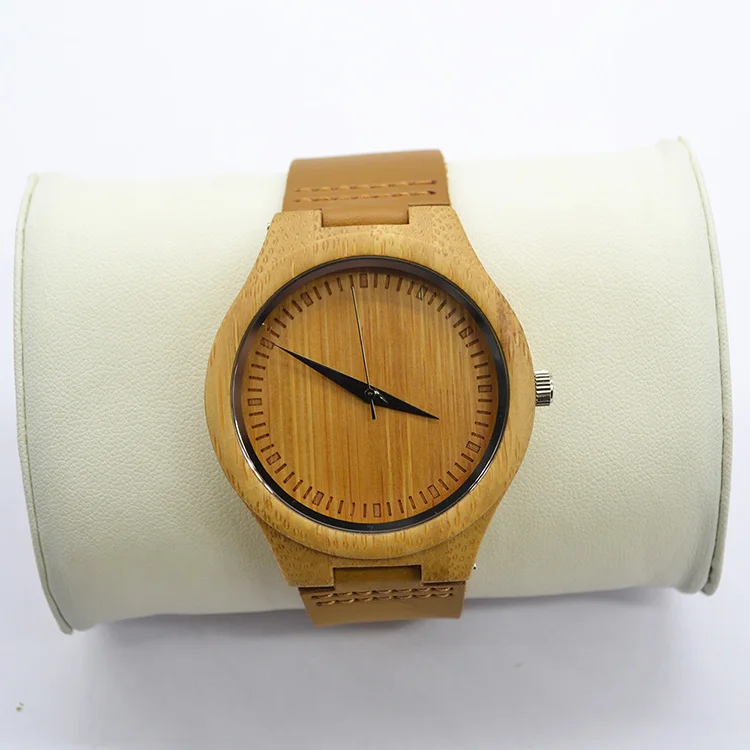 2019 Top Gift Natural Bamboo Wooden Genuine Leather Wooden Clock Male hour Reloj de madera Watches Men Wrist
