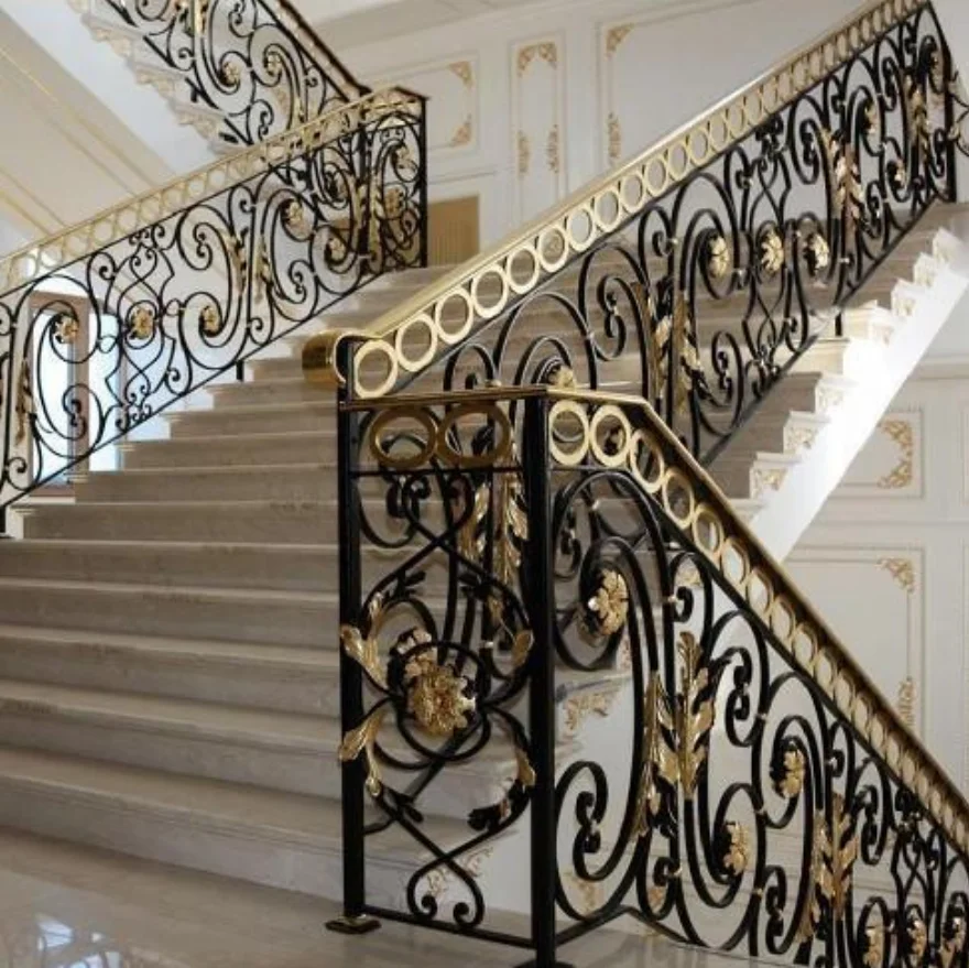 European Luxury Metal Railing Outdoor Stairs Designs MS Wrought Iron Stair Railing