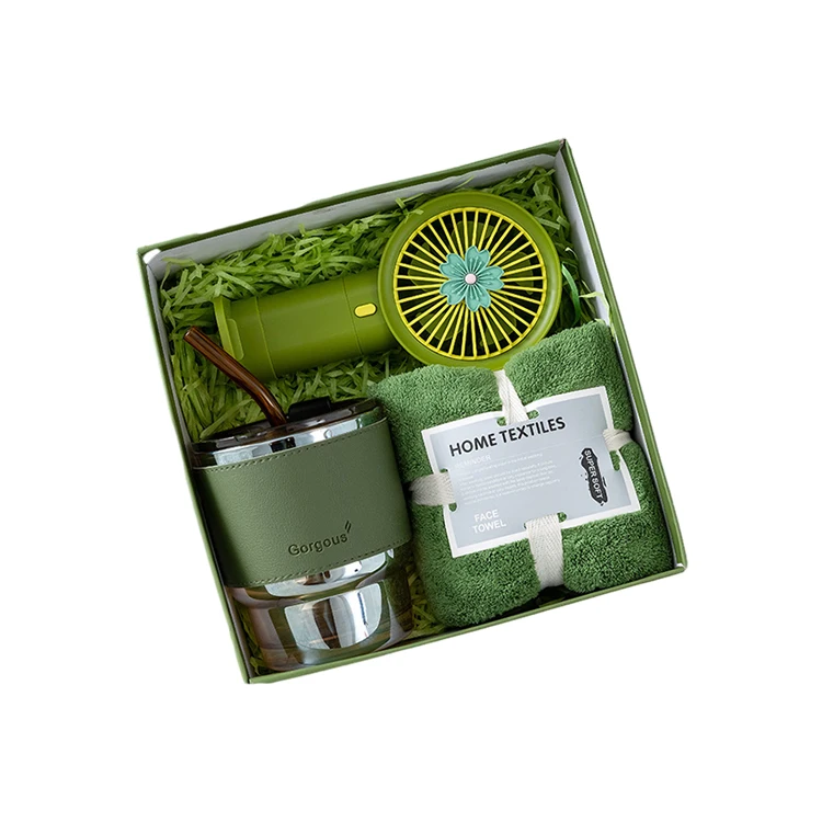 High quality gift set Custom luxury paper boxes USB Fan Mini Rechargeable Hand Held Fan umbrella Business Gift Sets giveaway