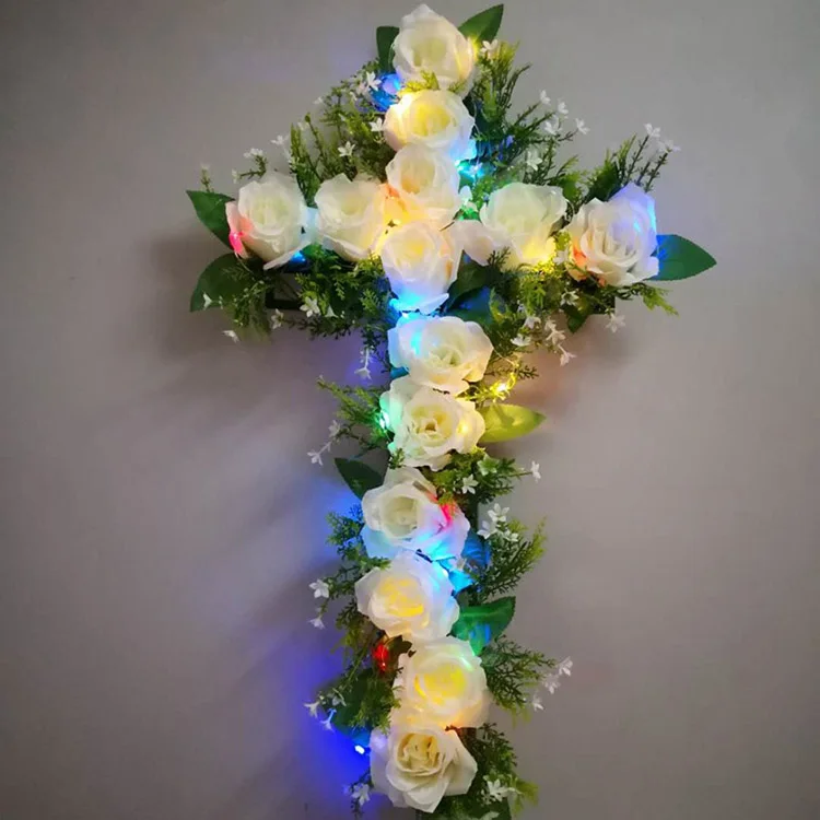 Wholesale cheap coffin decorative graveyard condolence funeral cross artificial flower wreath for sale