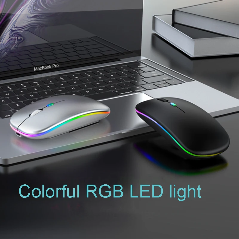 Новейшая Бесшумная мышь для ноутбука RGB беспроводная перезаряжаемая