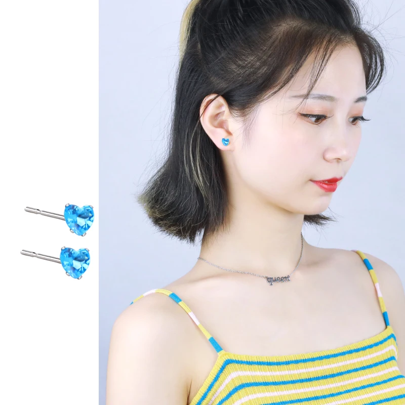 Summer color stud 2023 hot style stud temperament small love zircon stud ear accessories female wholesale