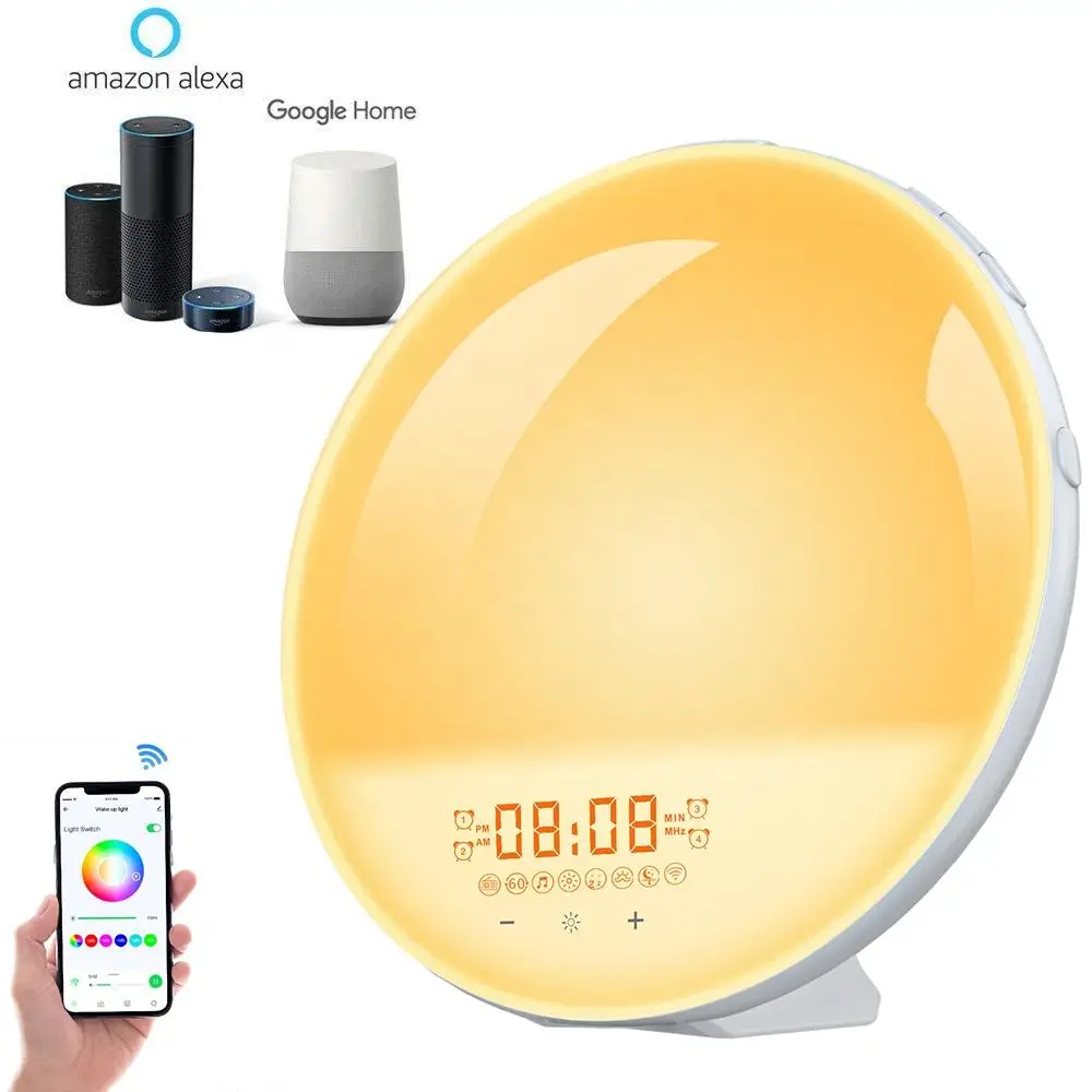 WIFI Smart led night light wake up light sunrise lamp clock lamp with touch control mobile phone control app
