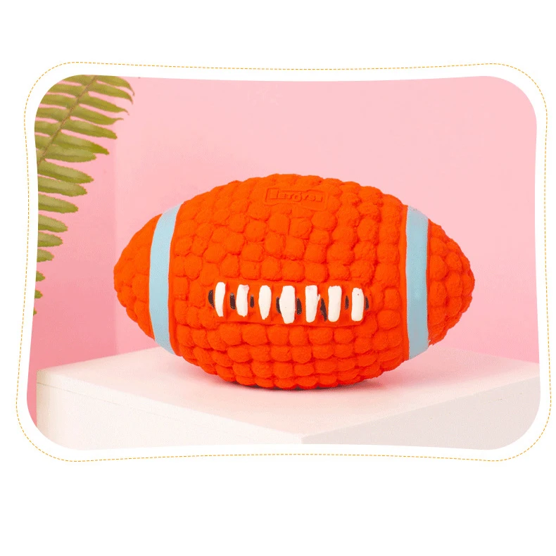 Factory Direct Pet Toy Interactive Latex Rugby Sound Ball Teeth Dog Toy