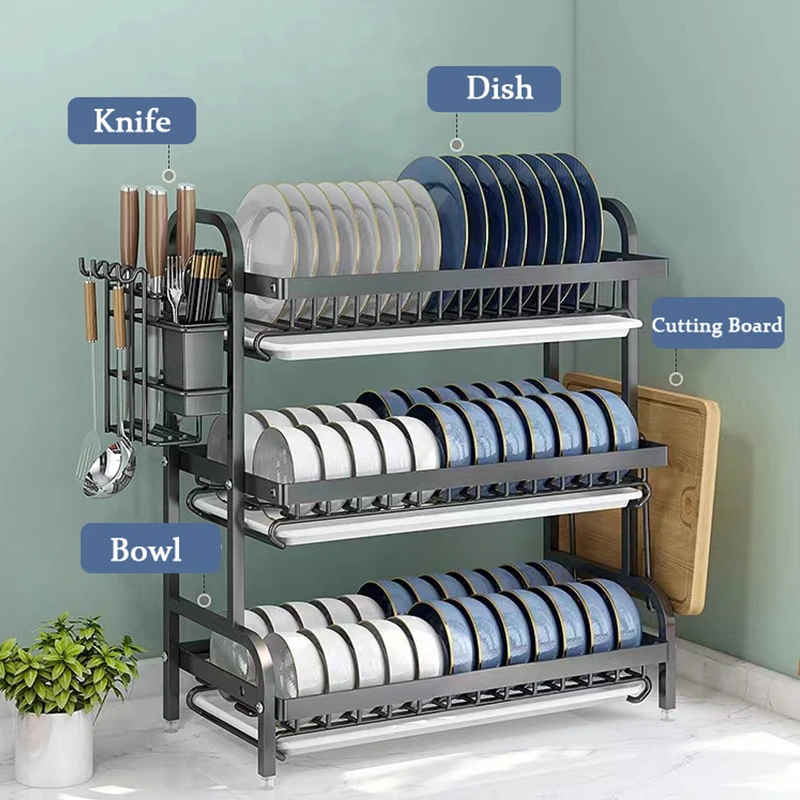 kitchen tableware storage rack 2 layer dish drain holder stainless steel organize shelf bowl plate drying rack