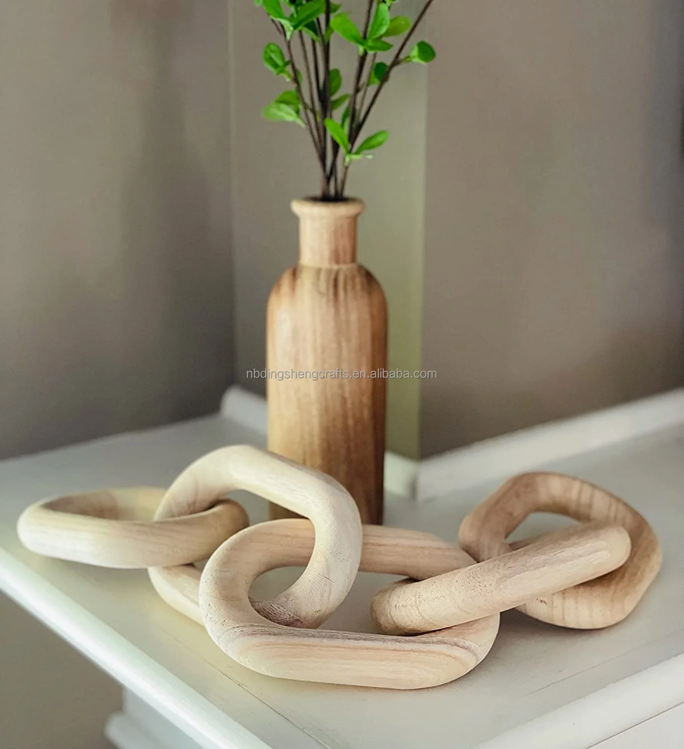 
Factory Price Manufacturer Supplier Paulownia wooden home decor white natural knot/wooden chain 