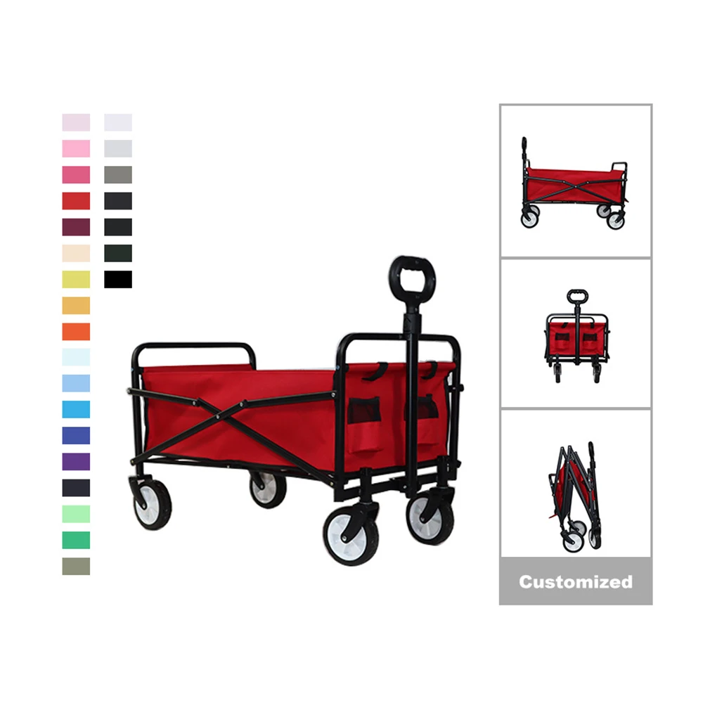 Outdoor Four Wheel Heavy Duty Large Space Collapsible Beach Garden Folding Wagon Multi function Portable Shopping Cart