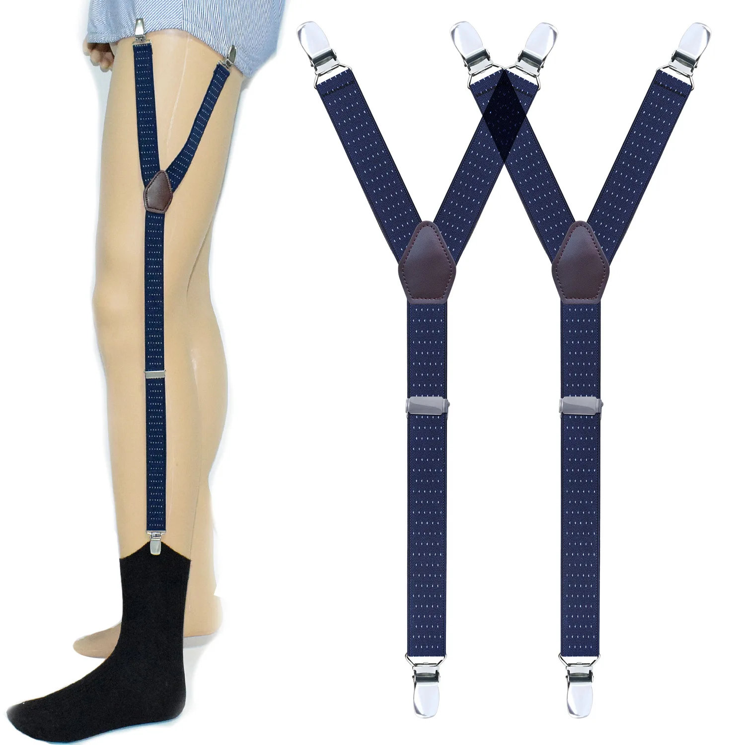 Shirt Stays for Men Non-slip Fixing Clip Y-Shaped Single Color Thigh Suspender Adjustable Elastic Garter