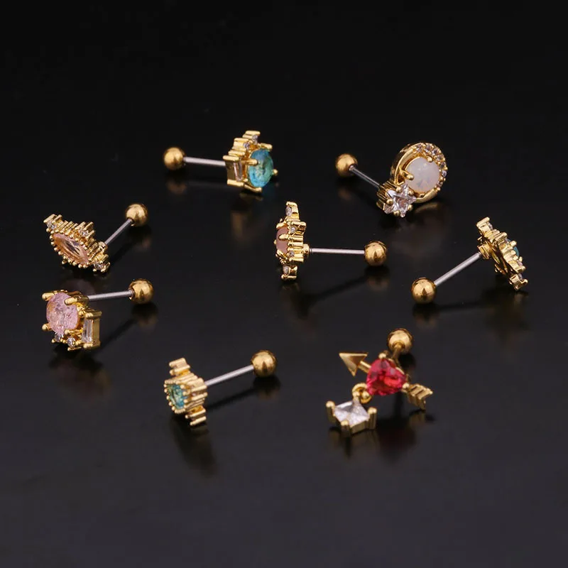 DAIHE Colorful Round Zircon Ear Bone Nail Nose Earring Fashion Jewelry Piercing Jewelry