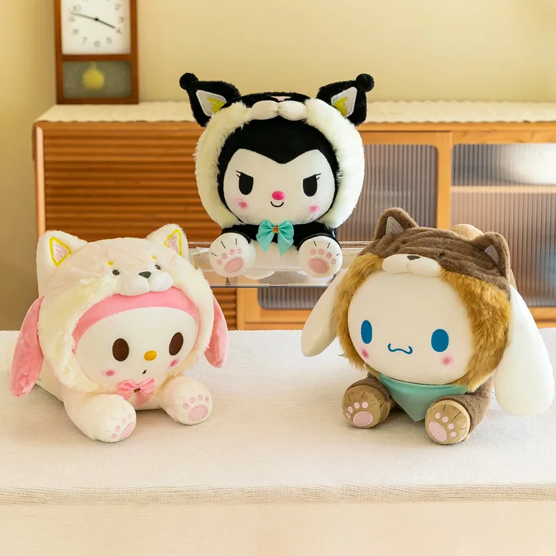 Kawaii Cartoon Kuromi Dressed As Shiba Inu Plush Pillow for Kids Stuffed Cinnamonoll Grab Machine Plush Doll