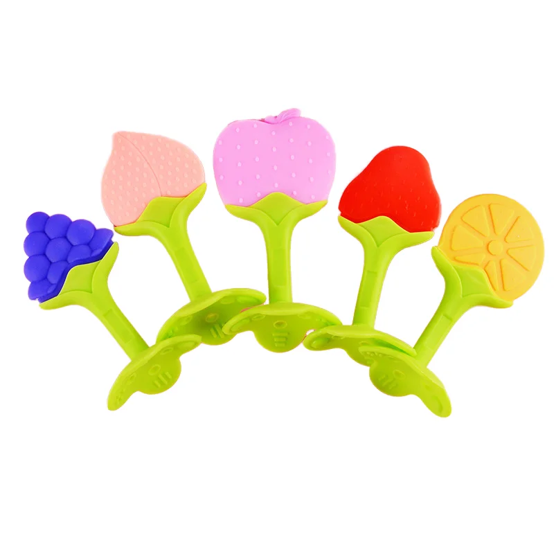 Unisex Wholesale Silicone Baby Teether Toy Soft Fruit-Design Toothbrush for Kids Baby Teething Toy