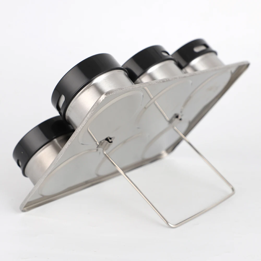 6PCS SET Kitchen Stainless Steel Magnetic Spice Condiment Cruet Holder Jar