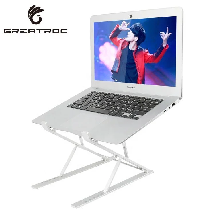 Great Roc new 2021 aluminum alloy double raised 6 and 9 levels height adjustable portable laptop stand up to 17.3 inch